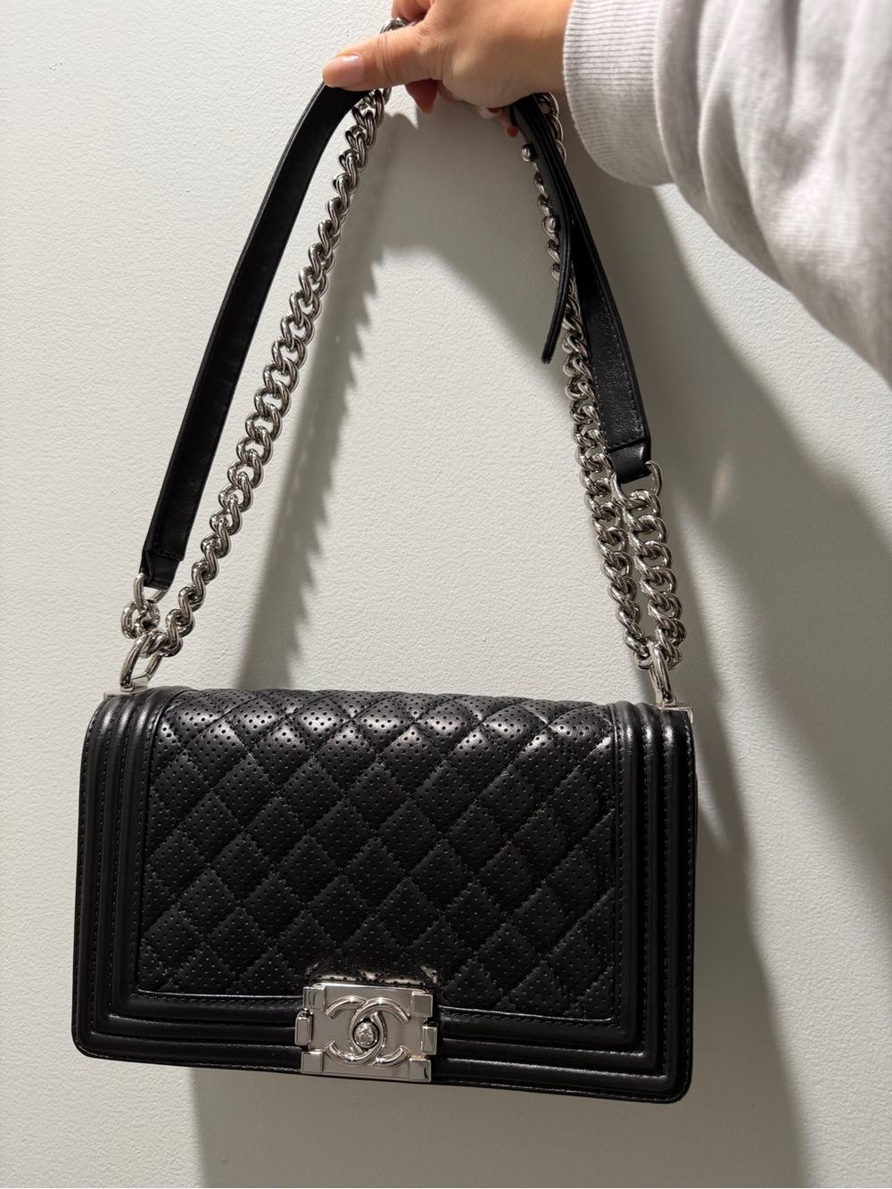 Chanel boy bag - quilted perforated lambskin w/ silver hardware